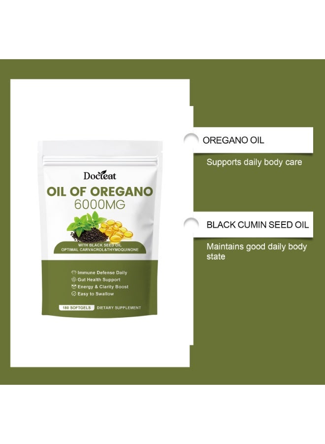 Docteat 6000mg Oregano Oil Dietary Supplement Softgels (with Black Seed Oil) 180 Capsules | High Concentration Carvacrol and Thymicone for Daily Immune Defense and Gut Health Support - Image 3